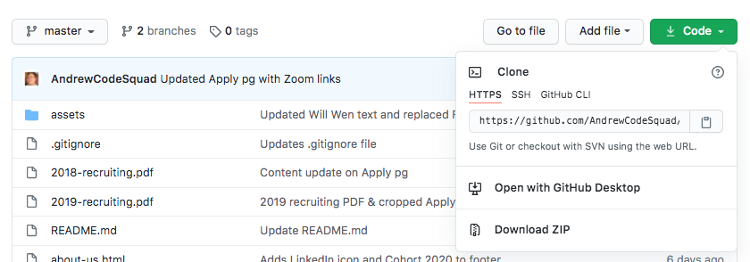 screenshot of option for downloading ZIP
